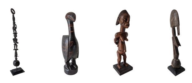 Lot de quatre objets : une cuillère Senoufo (Côte d'Ivoire), une statuette d'un…