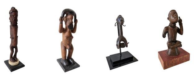 Lot de quatre objets : une statuette Téké (Gabon), une statuette Bembé (Républi…