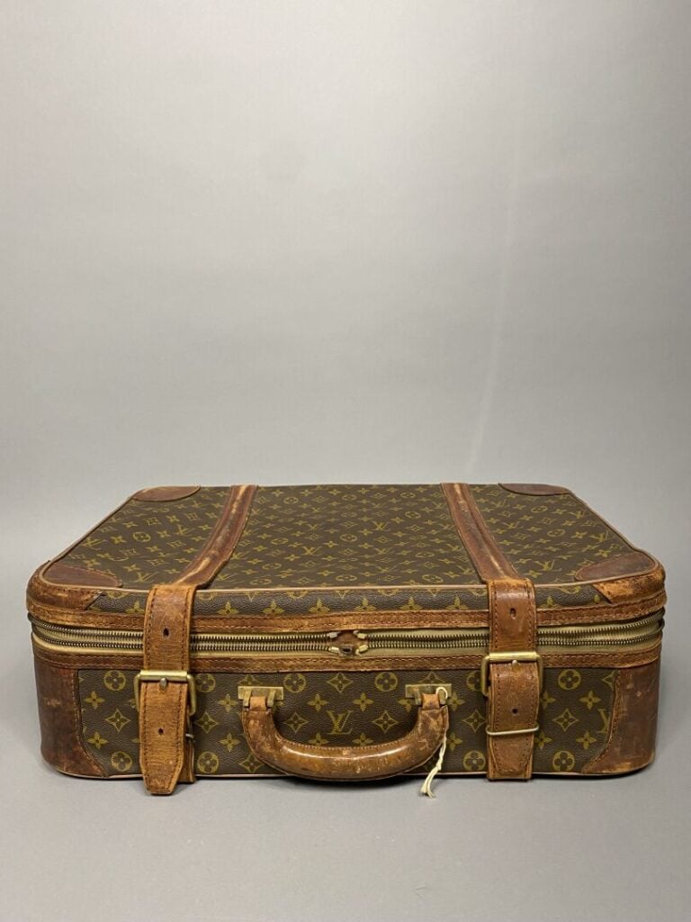 Louis VUITTON - Valise « Stratos 60 » en toile monogram et cuir naturel semi so…