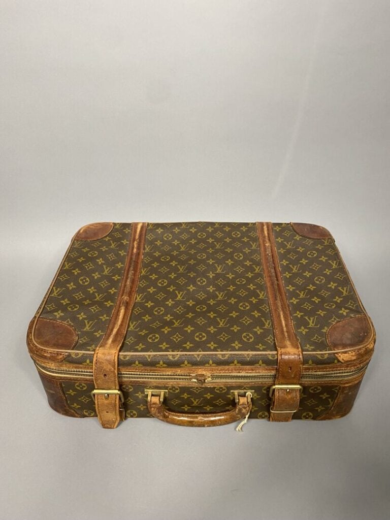 Louis VUITTON - Valise « Stratos 60 » en toile monogram et cuir naturel semi so…