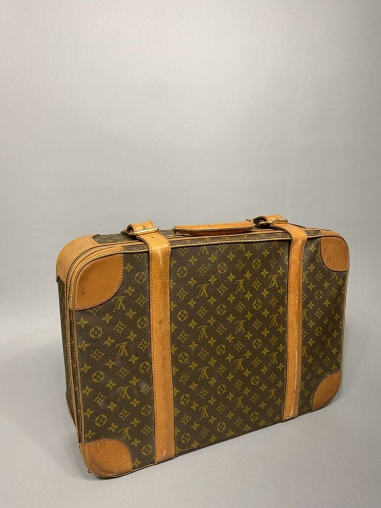 Louis VUITTON - Valise « Stratos 60 » en toile monogram et cuir naturel semi so…