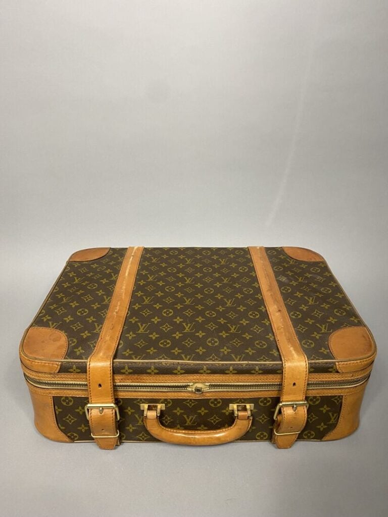 Louis VUITTON - Valise « Stratos 60 » en toile monogram et cuir naturel semi so…