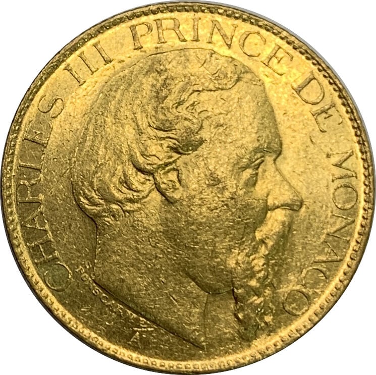 Monaco - Charles III (1856-1889) - 20 Francs 1879 - A : Tête nue à droite de Ch…
