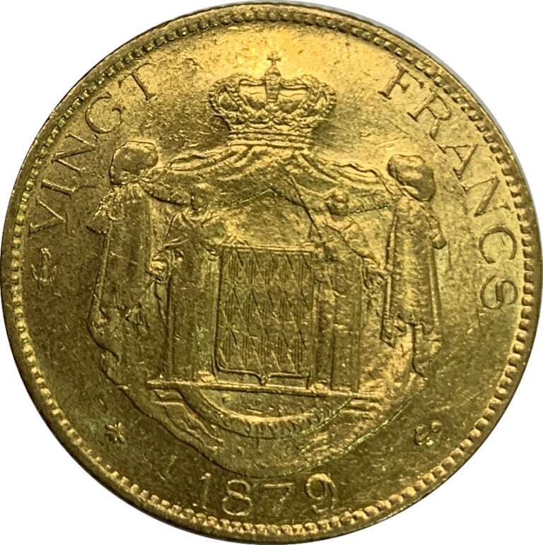 Monaco - Charles III (1856-1889) - 20 Francs 1879 - A : Tête nue à droite de Ch…