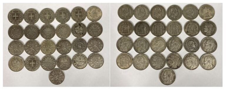 Monde - Divers - Lot de vingt-cinq 5 Francs/Lires comprenant : - Sept 5 Francs…
