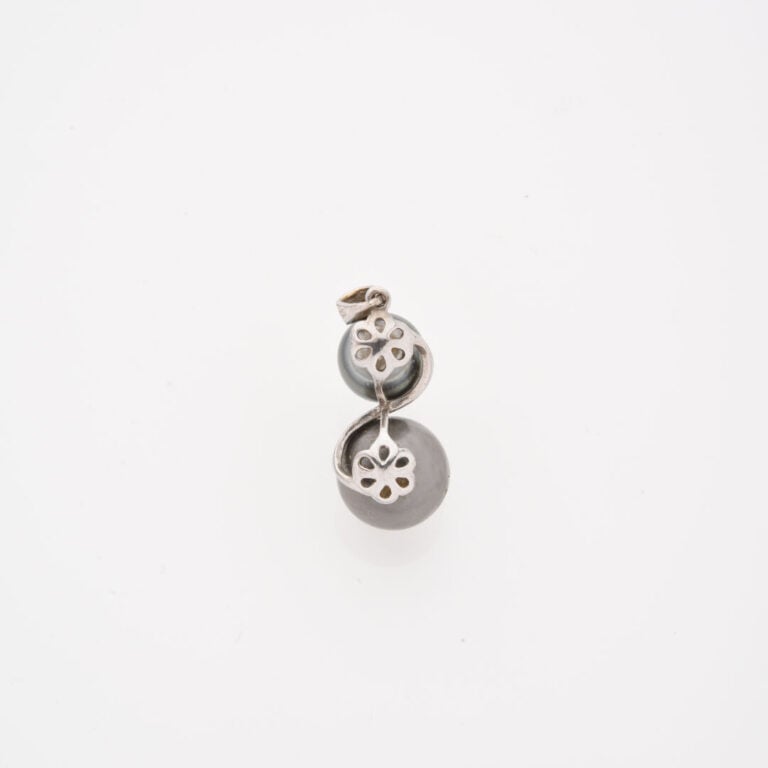 Pendentif en argent (800) orné de deux perles de Tahiti superposées - Poids bru…