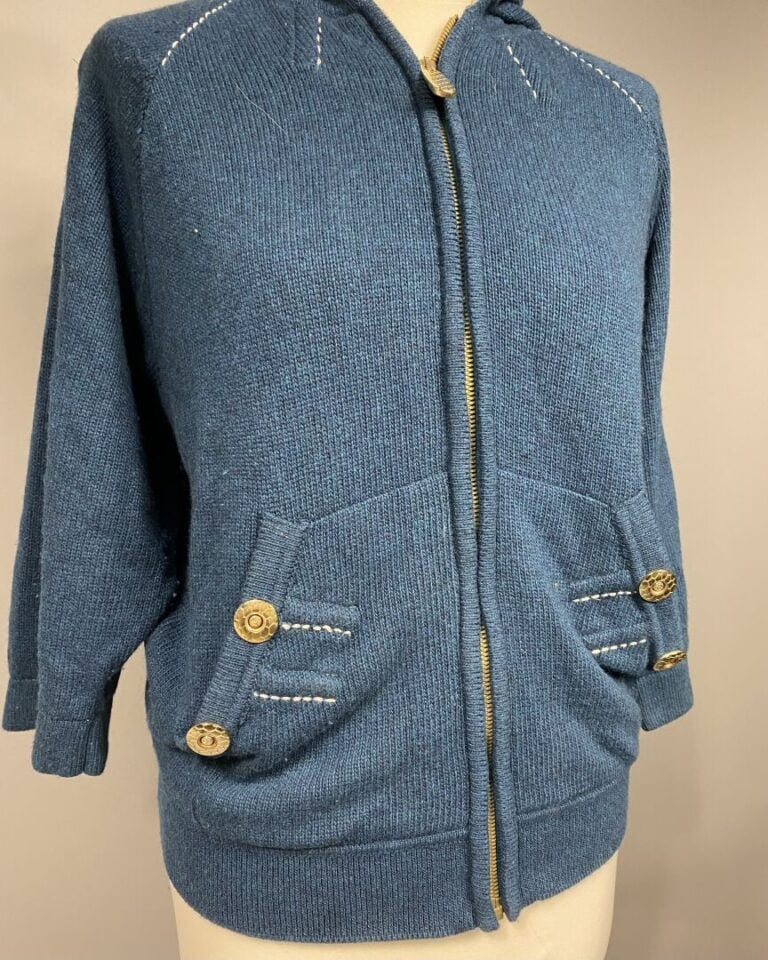 ROBERTO CAVALLI - Gilet à capuche bleu canard en cashmere mélangé, doublure en…