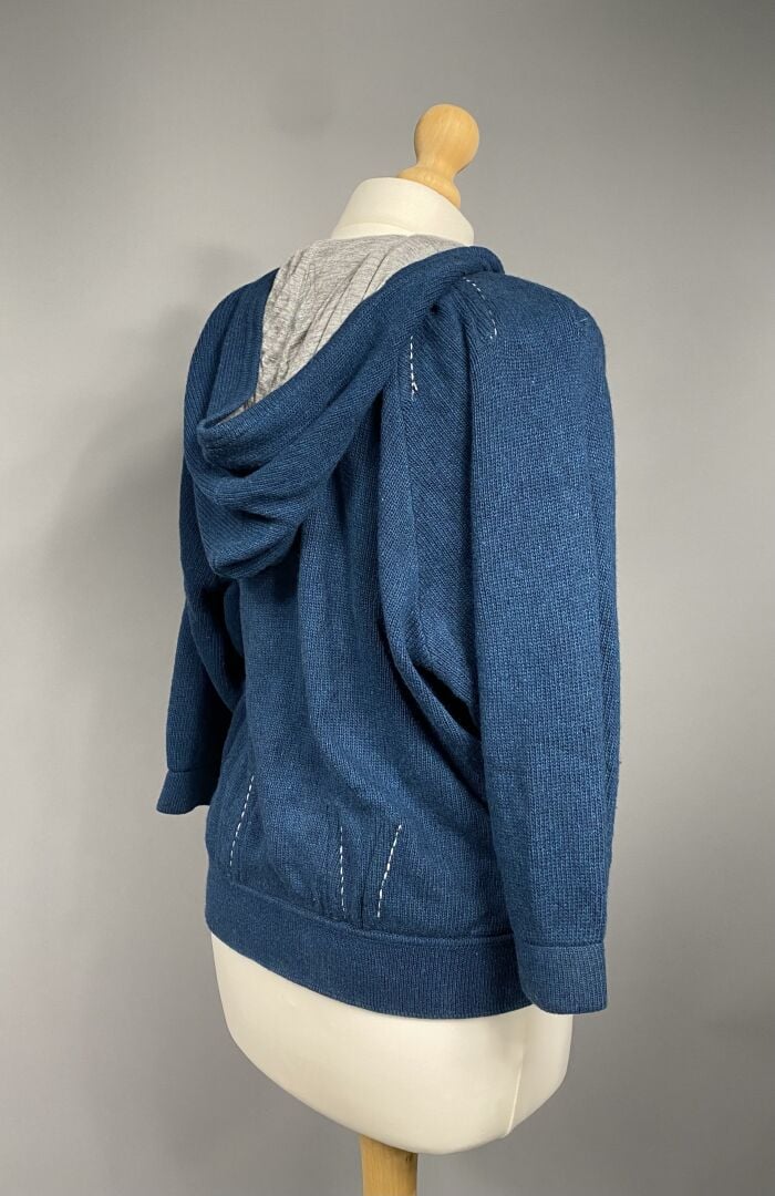 ROBERTO CAVALLI - Gilet à capuche bleu canard en cashmere mélangé, doublure en…