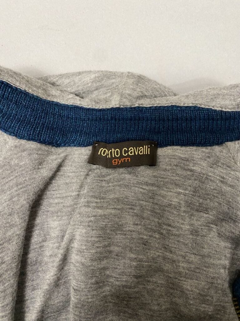 ROBERTO CAVALLI - Gilet à capuche bleu canard en cashmere mélangé, doublure en…