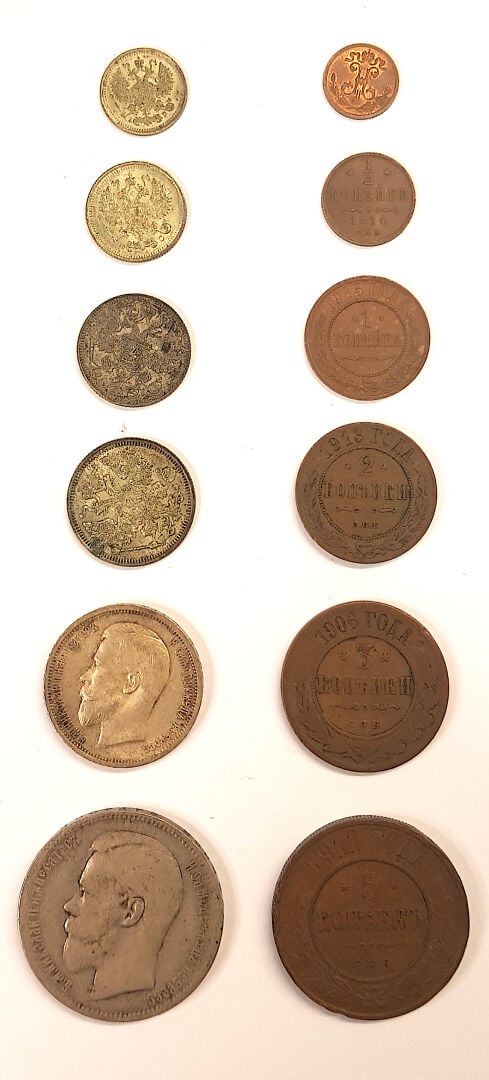 Russie - Nicolas II (1894-1917) - Lot de douze monnaies comprenant : - -Une 1 R…