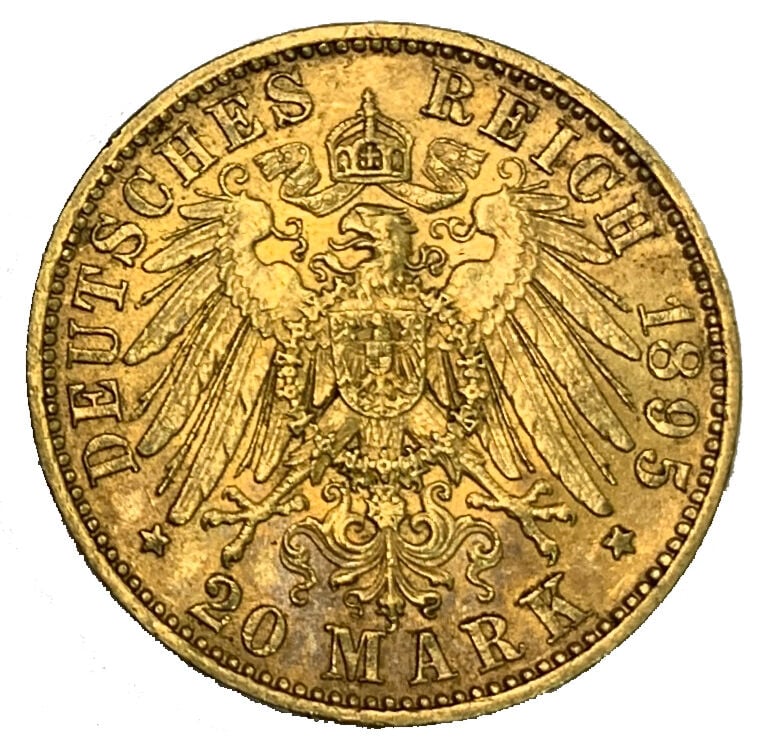 Saxe - Albert (1840-1861) - 20 Mark 1895 - A : tête nue à droite d'Albert de sa…