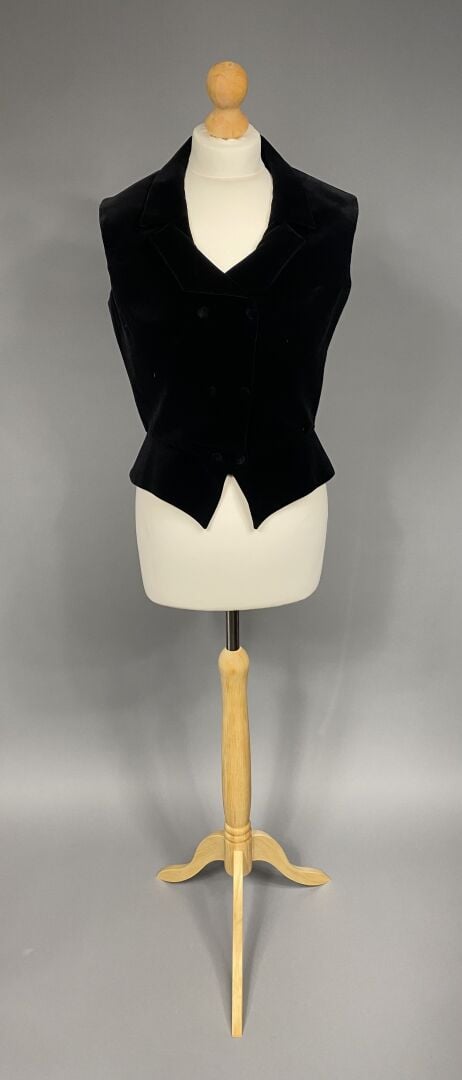 Thierry MUGLER - Gilet sans manche en coton noir effet velours à encolure V, fe…