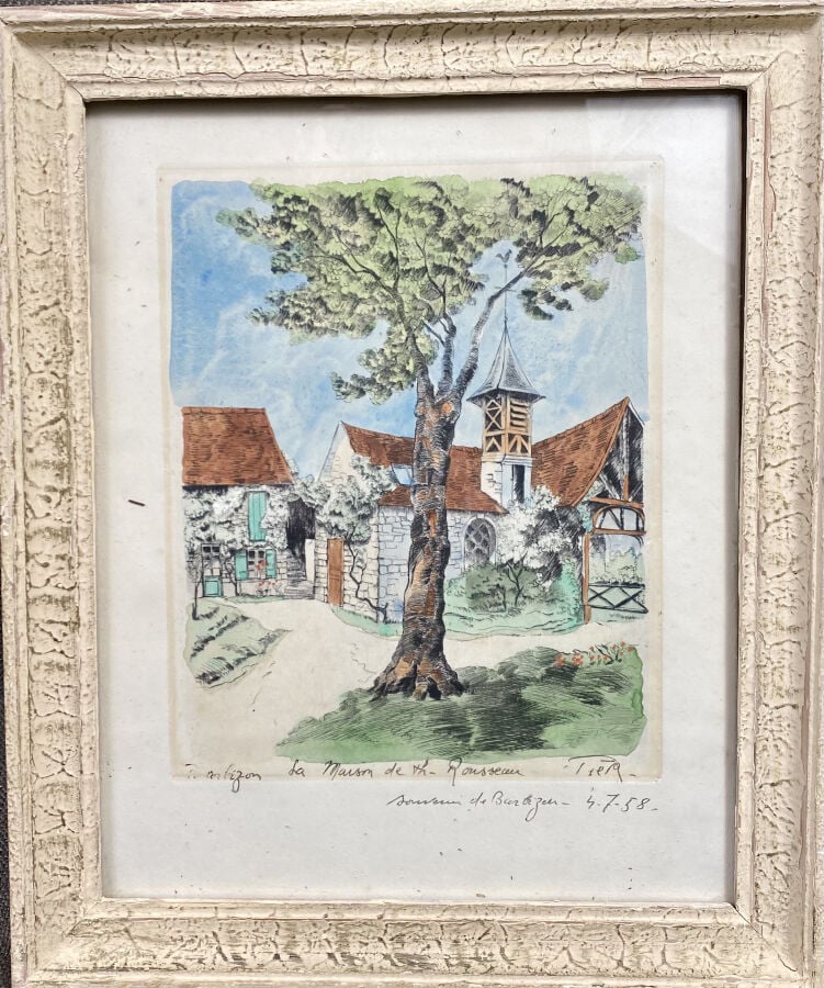 Un lot de trois gravures : Maison de Théodore Rousseau, Saint Germain l'Auxerro…