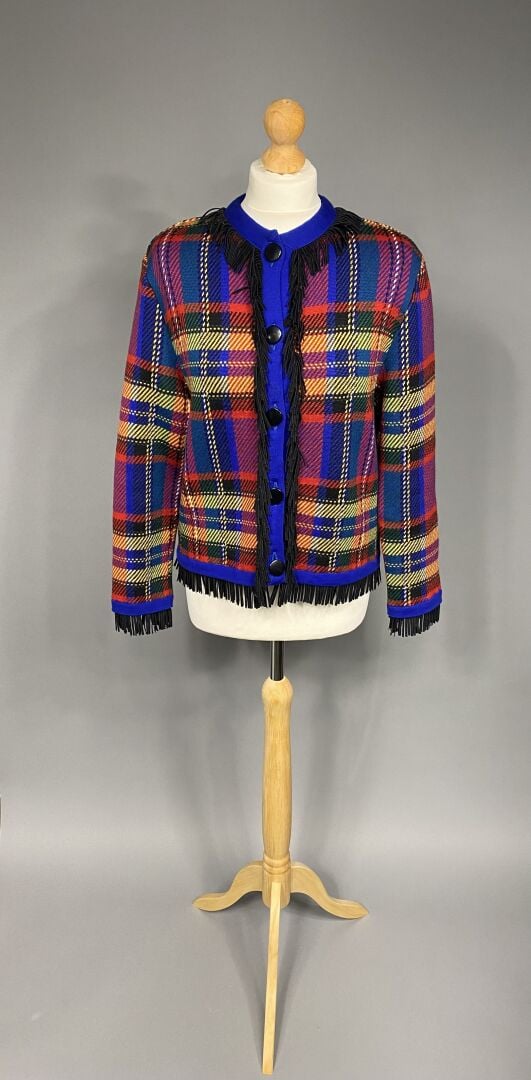 Yves SAINT LAURENT rive gauche - Veste courte en laine à motifs de carreaux sty…