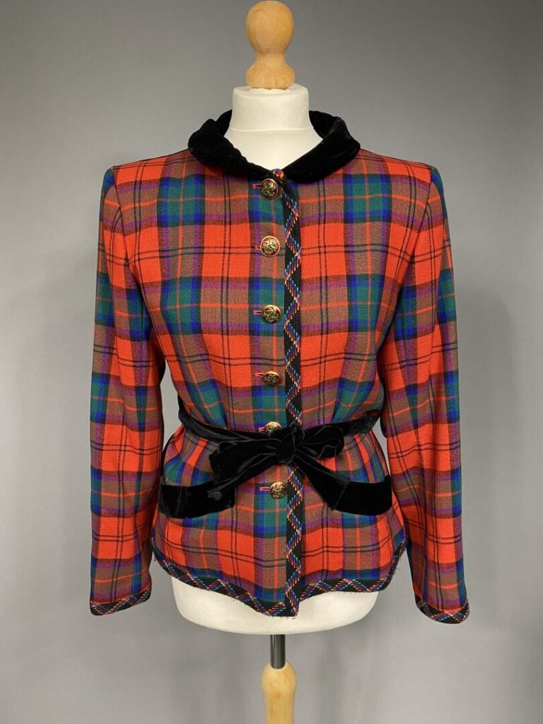 Yves SAINT LAURENT rive gauche - Veste en laine à encolure ronde à motifs de ca…