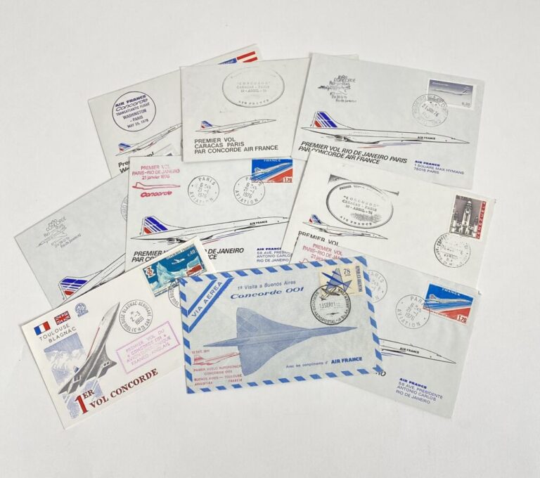 10 enveloppes 1er jour Concorde A.F et 9 enveloppes A.F, TWA, Royal Air Maroc d…