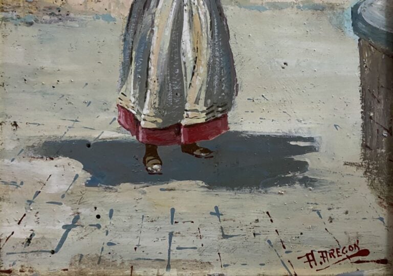 A. AREGON - La porteuse de fleurs - Huile sur panneau - Signé en bas à droite -…