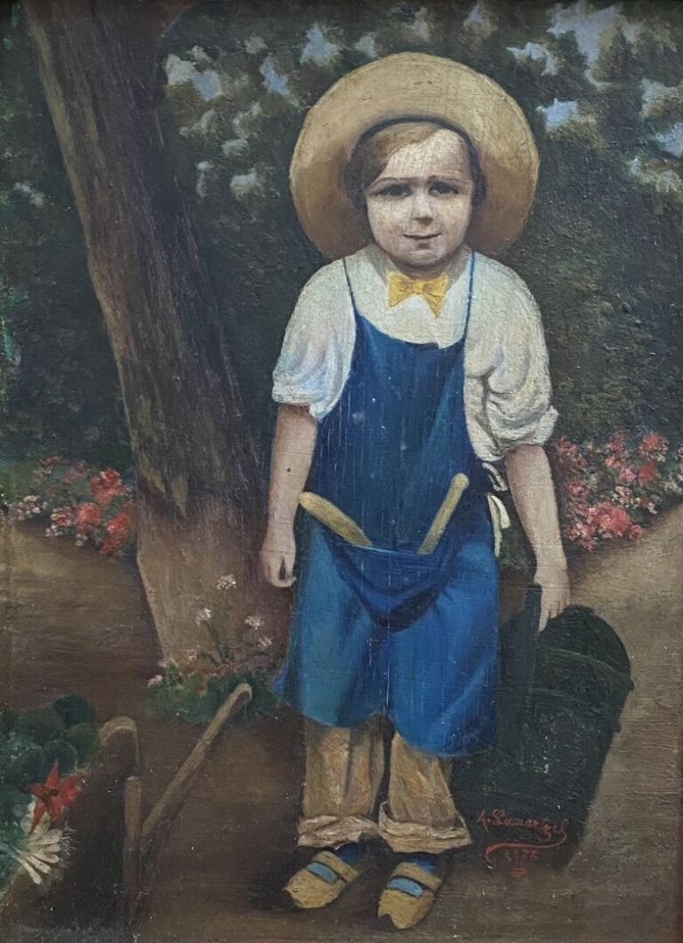 A. LAMORTZEL - Le petit jardinier - Huile sur panneau - Signé et daté 1875 en b…