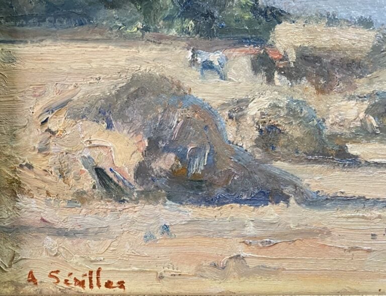 Andrée SEAILLES (1891-1983) - Meules de foin - Paire d'huiles sur panneau - Sig…