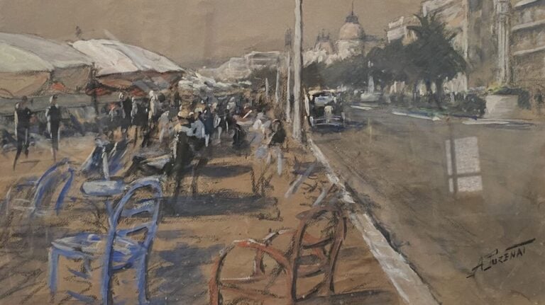 Antonin PUZENAT (XXe siècle) - La Promenade des Anglais - Fusain, aquarelle et…