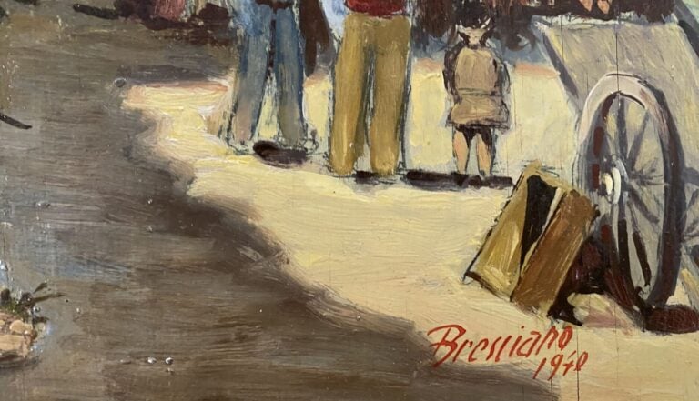 BRESCIANO ? - Marché sous les Ponchettes - Huile sur panneau - Signé en bas à d…