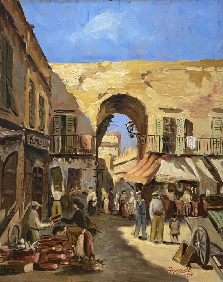 BRESCIANO ? - Marché sous les Ponchettes - Huile sur panneau - Signé en bas à d…