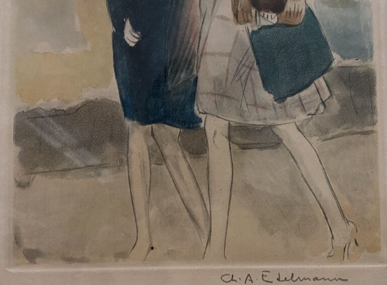 Charles Auguste EDELMANN (1879-1950) - Deux élégantes - Gravure en couleurs - S…