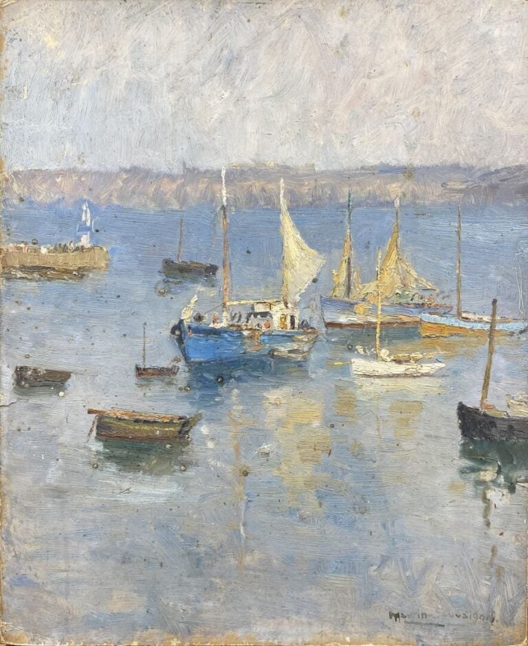 Charles MARTIN-SAUVAIGO (1881-1970) - Bateaux en Bretagne, 1947 - Huile sur car…