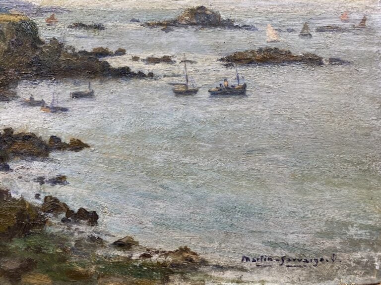 Charles MARTIN-SAUVAIGO (1881-1970) - En Bretagne, 1955 - Huile sur carton - Si…