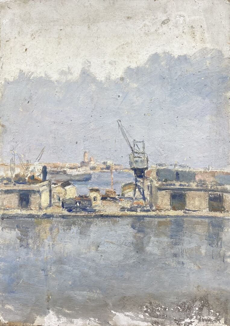 Charles MARTIN-SAUVAIGO (1881-1970) - Matin sur Brest - Huile sur panneau - Cac…