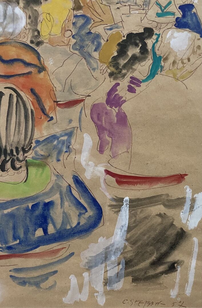 Charles STEFANI (XXe) - Scène animée dans un intérieur - Aquarelle, lavis et re…