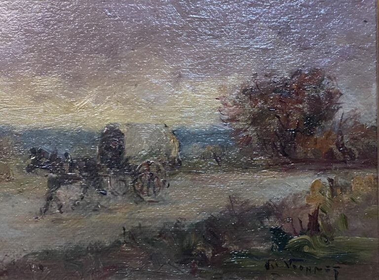 Charles VIONNET (1858-1923) - Calèche sur un chemin - Huile sur carton - Signé…
