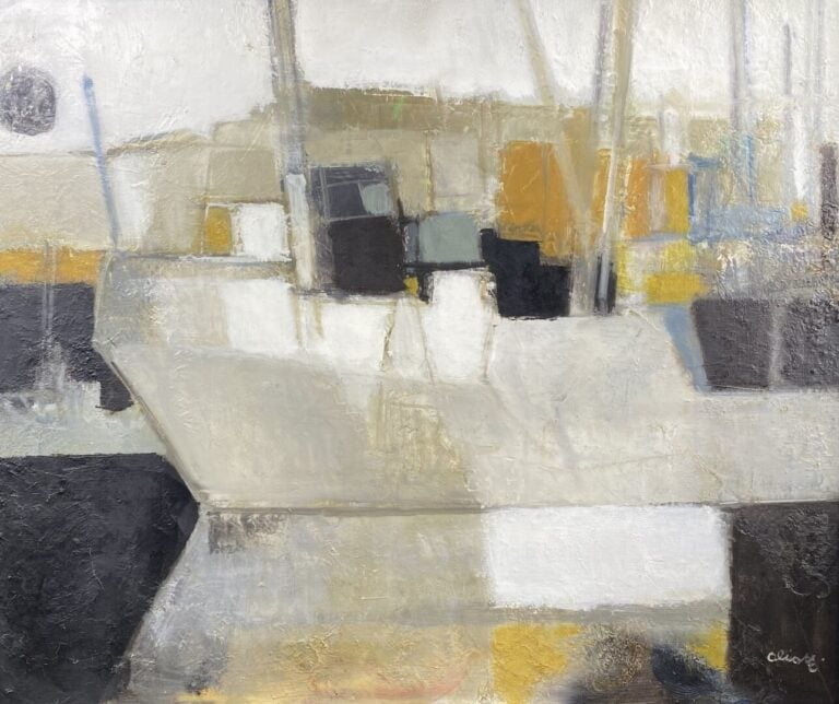 Claude ALIOTTI (1925-1989) - Bateau blanc au soleil noir - Huile sur toile - Si…