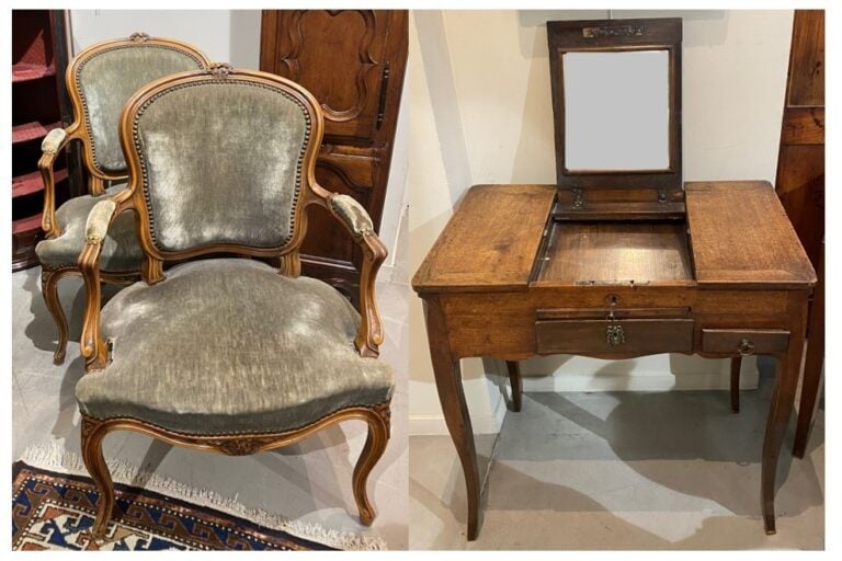 Coiffeuse en bois naturel de style Louis XV - 75 x 73.5 x 43.5 cm - On joint un…