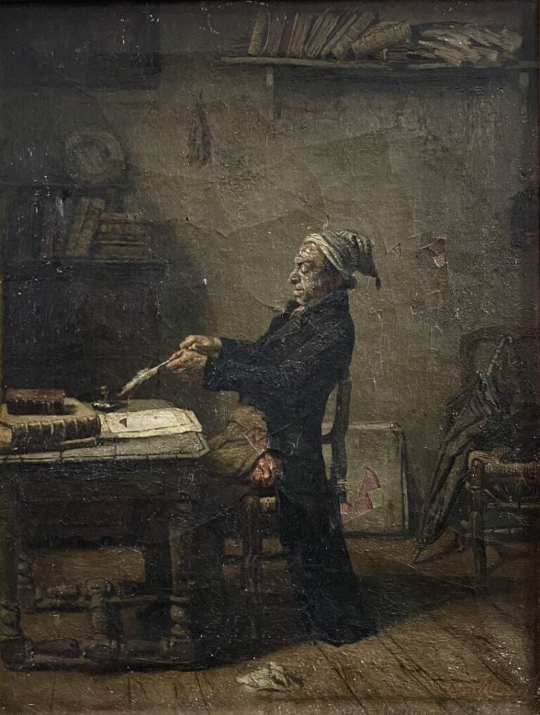 D'après Franz MEERTS - L'écrivain public - Huile sur toile - Signée en bas à dr…