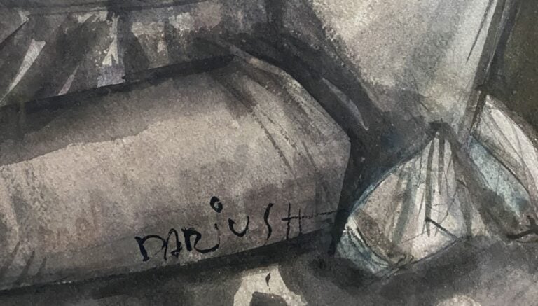DARIUSH ? - Elégante au chapeau bleu - Aquarelle - Signé en bas vers la droite…