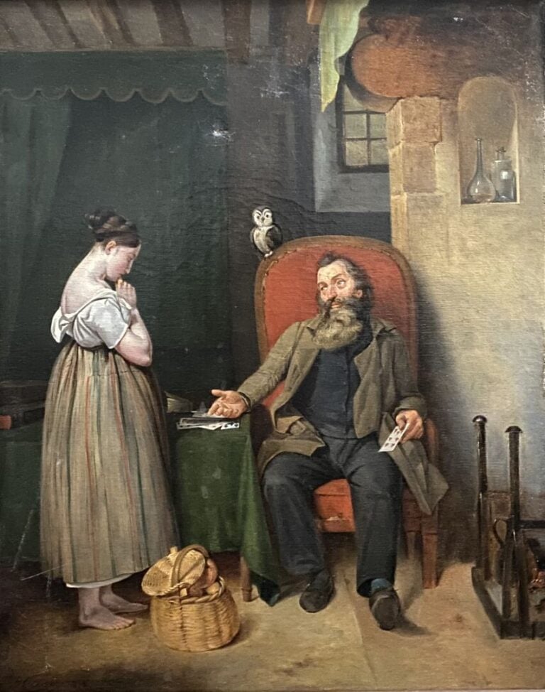 D.THIZON - L'entrevue - Huile sur toile - Signée et datée 1838 en bas à gauche…
