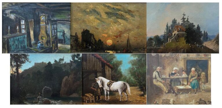 Ecole de la fin du XIXe- début du XXe siècle - Ensemble d'environ huit tableaux…