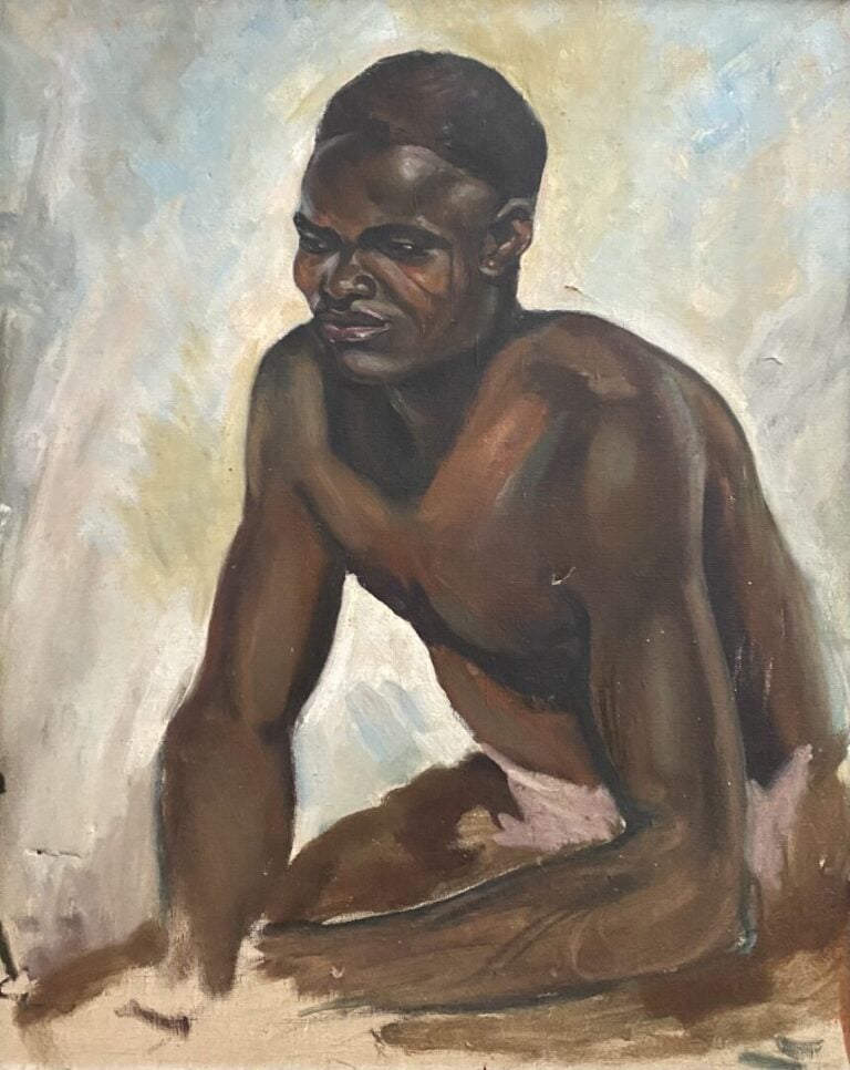 Ecole de la fin du XIXe-début du XXe siècle - Portrait de jeune homme noir assi…
