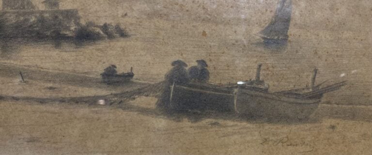 Ecole de la fin du XIXe-début du XXe siècle - Retour de pêche - Dessin au crayo…