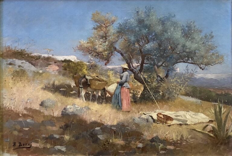 Ecole de la fin du XIXe siècle - Halte au champ - Huile sur toile - Signée en b…