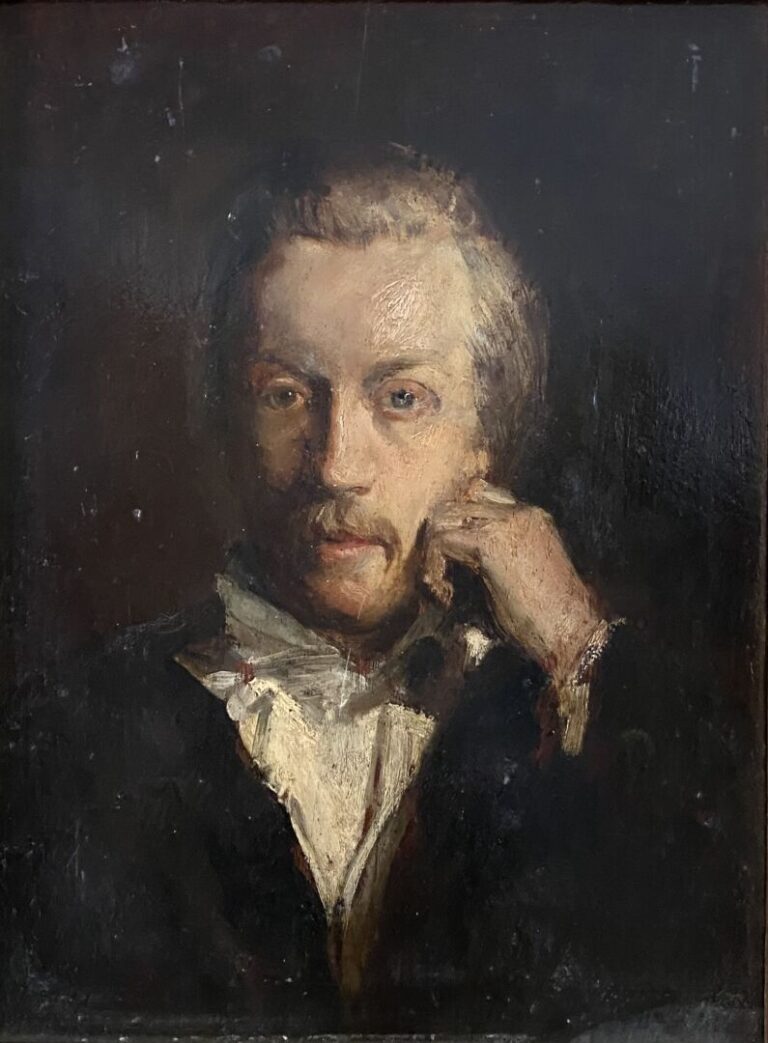 Ecole de la fin du XIXe siècle - Portrait d'homme à la moustache - Huile sur pa…