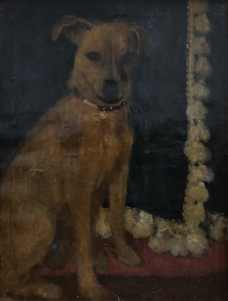 Ecole de la fin du XIXe siècle - Portrait de chien - Huile sur toile - 46 x 35.…