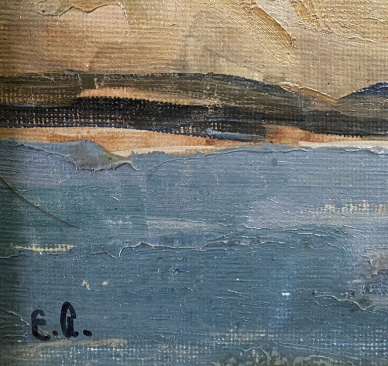 Ecole du début du XXe siècle - Bord de mer - Huile sur panneau - Monogrammé E.A…