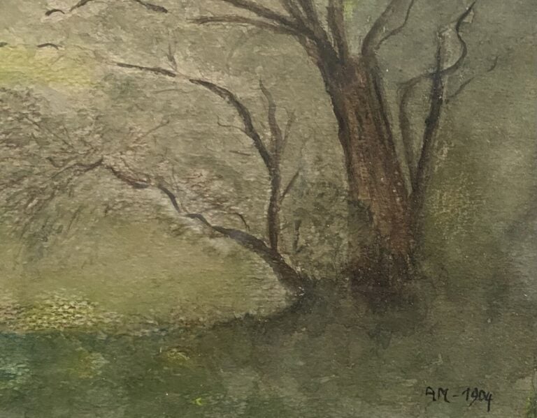 Ecole du début du XXe siècle - Jeune femme dans un paysage - Aquarelle rehaussé…
