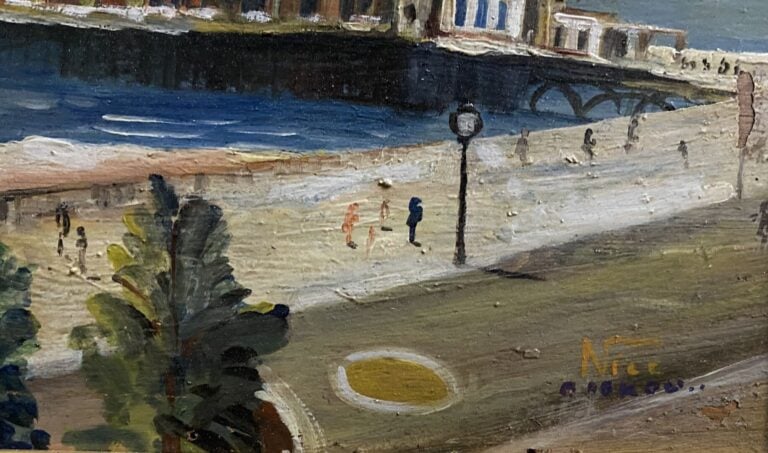 Ecole du début du XXe siècle - La Jetée-Promenade - Huile sur panneau - Signé e…