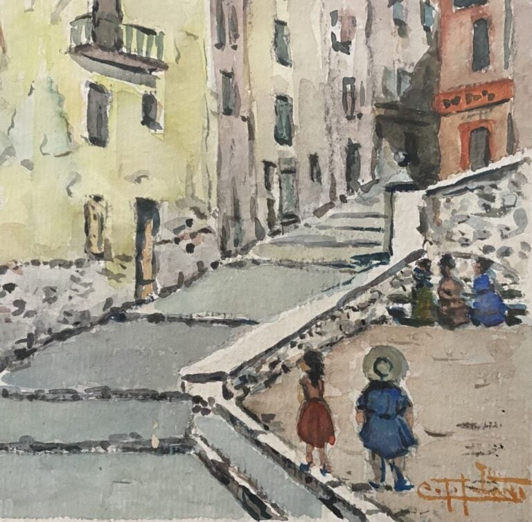 Ecole du début XXe siècle - Rue du Vieux-Nice - Aquarelle sur papier - Porte un…