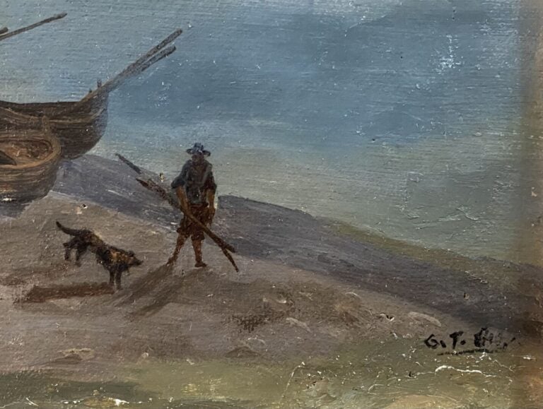 Ecole du XIXe siècle - La baie des anges - Huile sur carton - Monogrammé G.T.G…