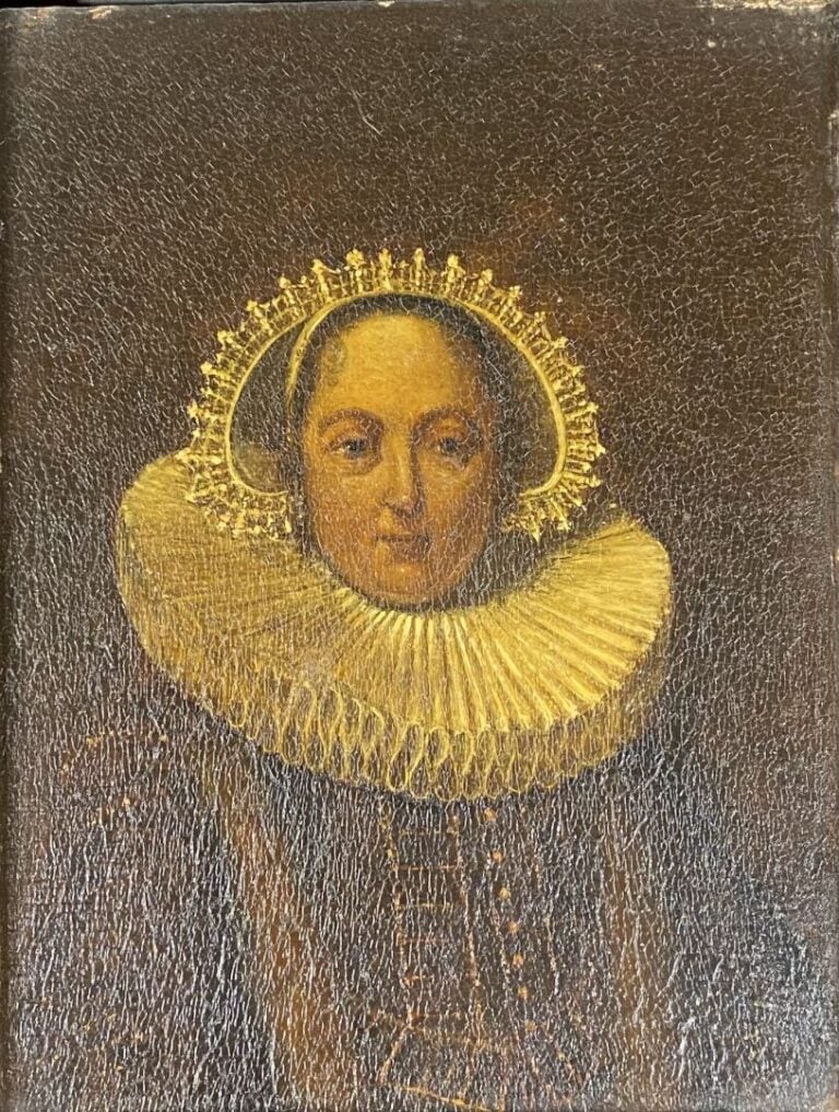 Ecole du XIXe siècle - Portrait de femme dans le goût hollandais - Huile sur pa…