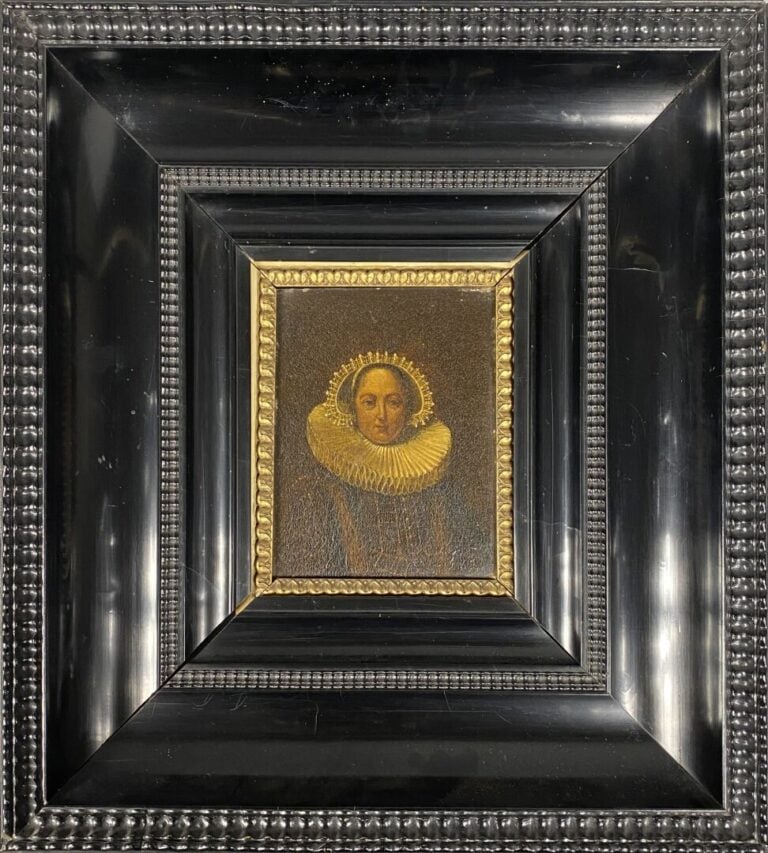 Ecole du XIXe siècle - Portrait de femme dans le goût hollandais - Huile sur pa…